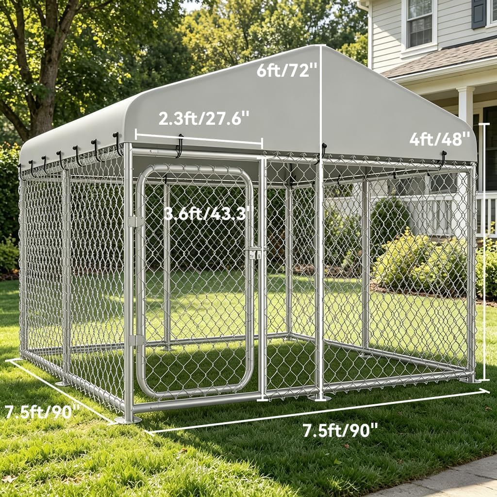 7.55x7.55ft Metal Outdoor Dog Kennel with Roof T424