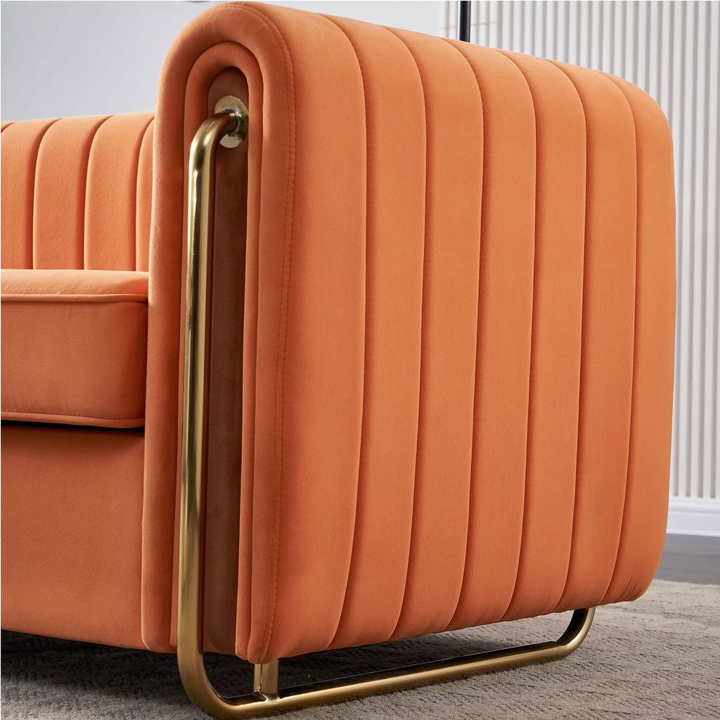 Orange Velvet 3 Seat Sofa O9310