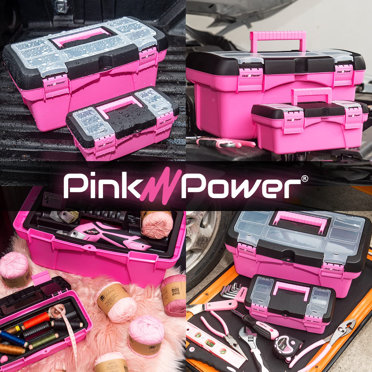 Pink Plastic Tool Box with Handle 2 Pack S948