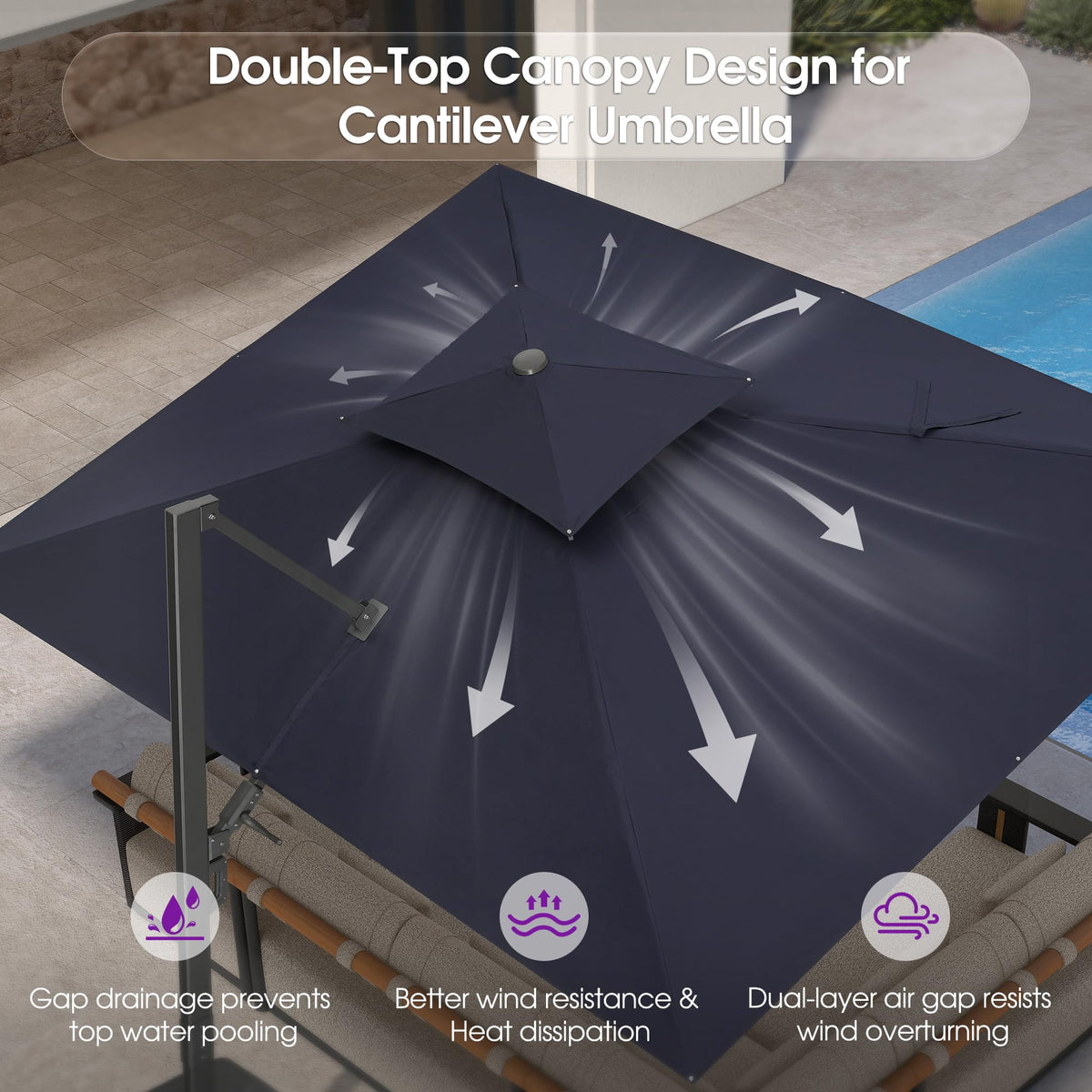 Navy Blue 10' X 13' Dual-Top Cantilever Umbrella with Base Z845063