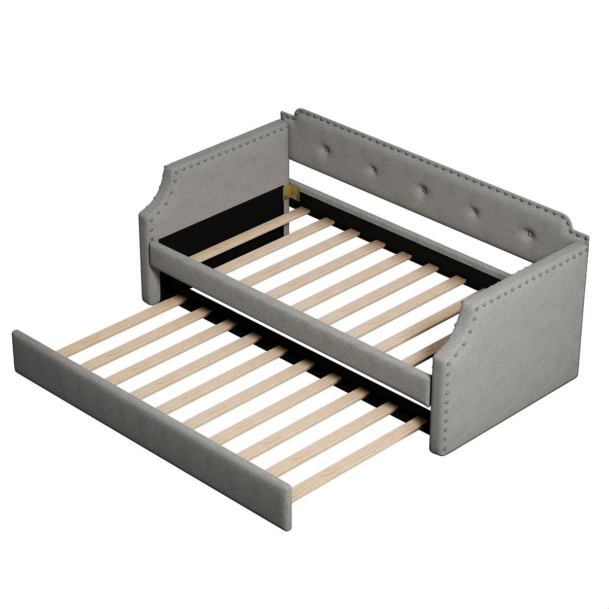 Gray Linen Upholstered Twin Daybed with Trundle Z61300