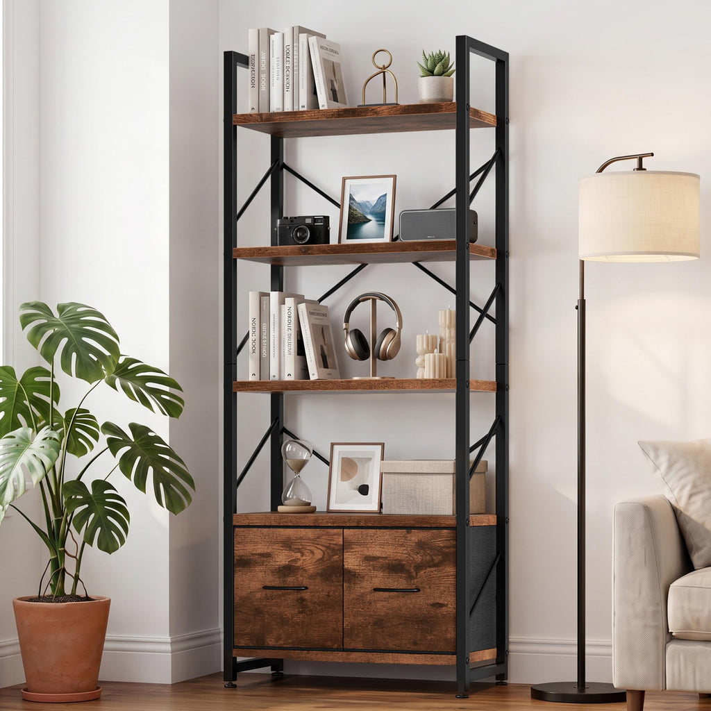 5 Tier Wood Bookshelf with Drawer W20252