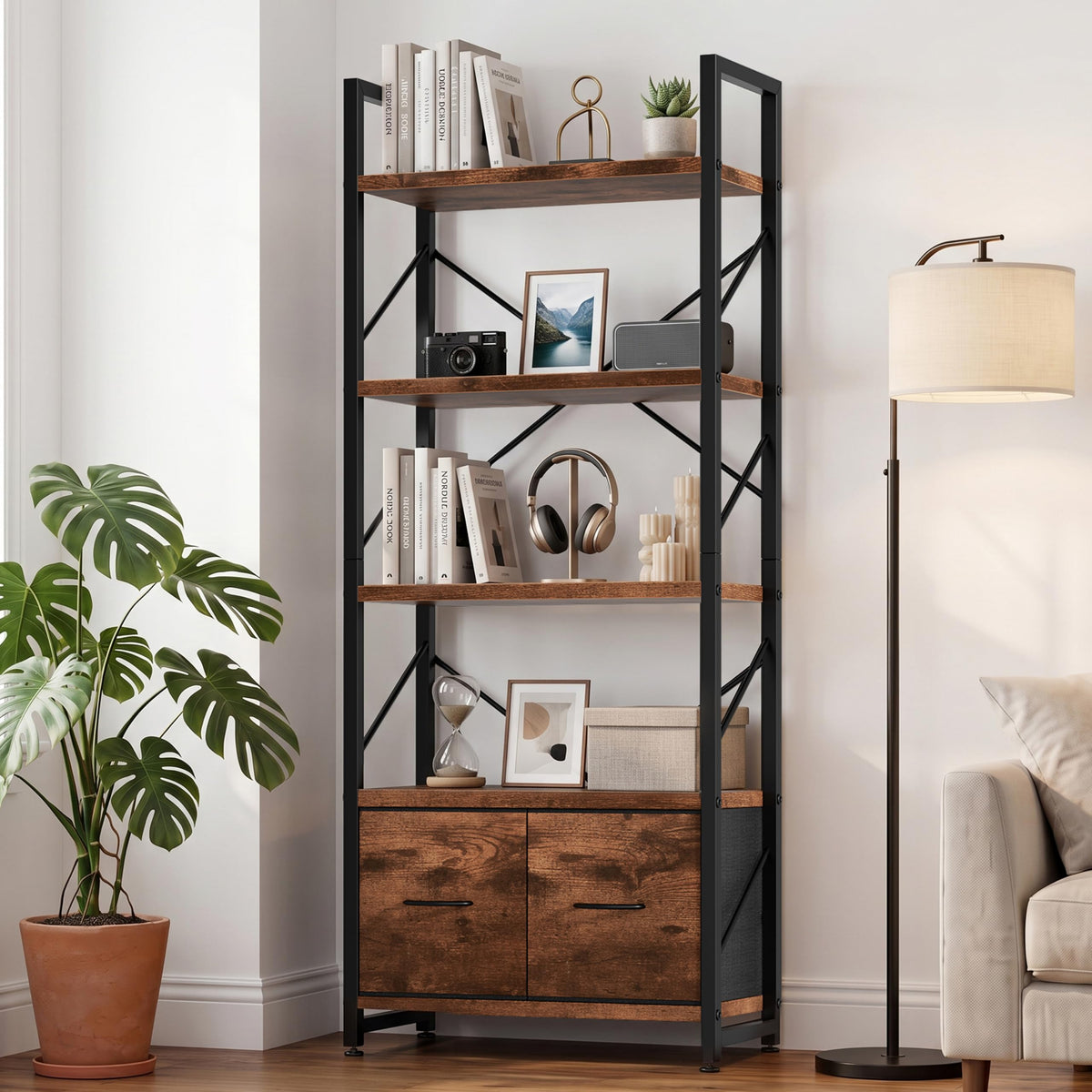 5 Tier Wood Bookshelf with Drawer W20252