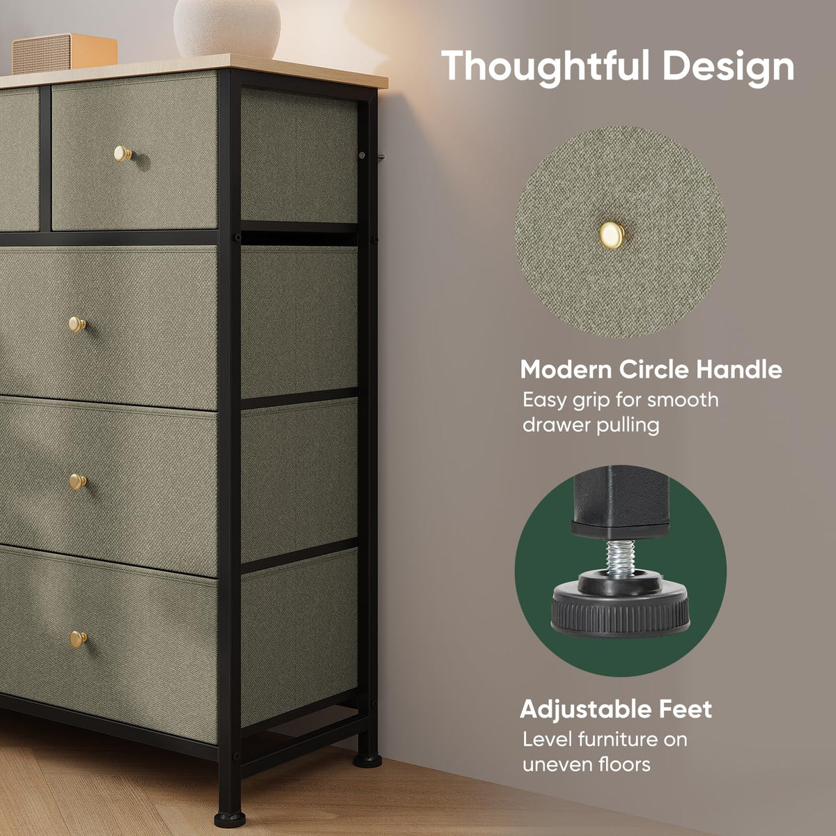 Fabric 9 Drawers Dresser A73093