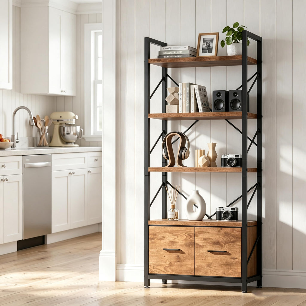 5 Tier Wood Bookshelf with Drawer W20252