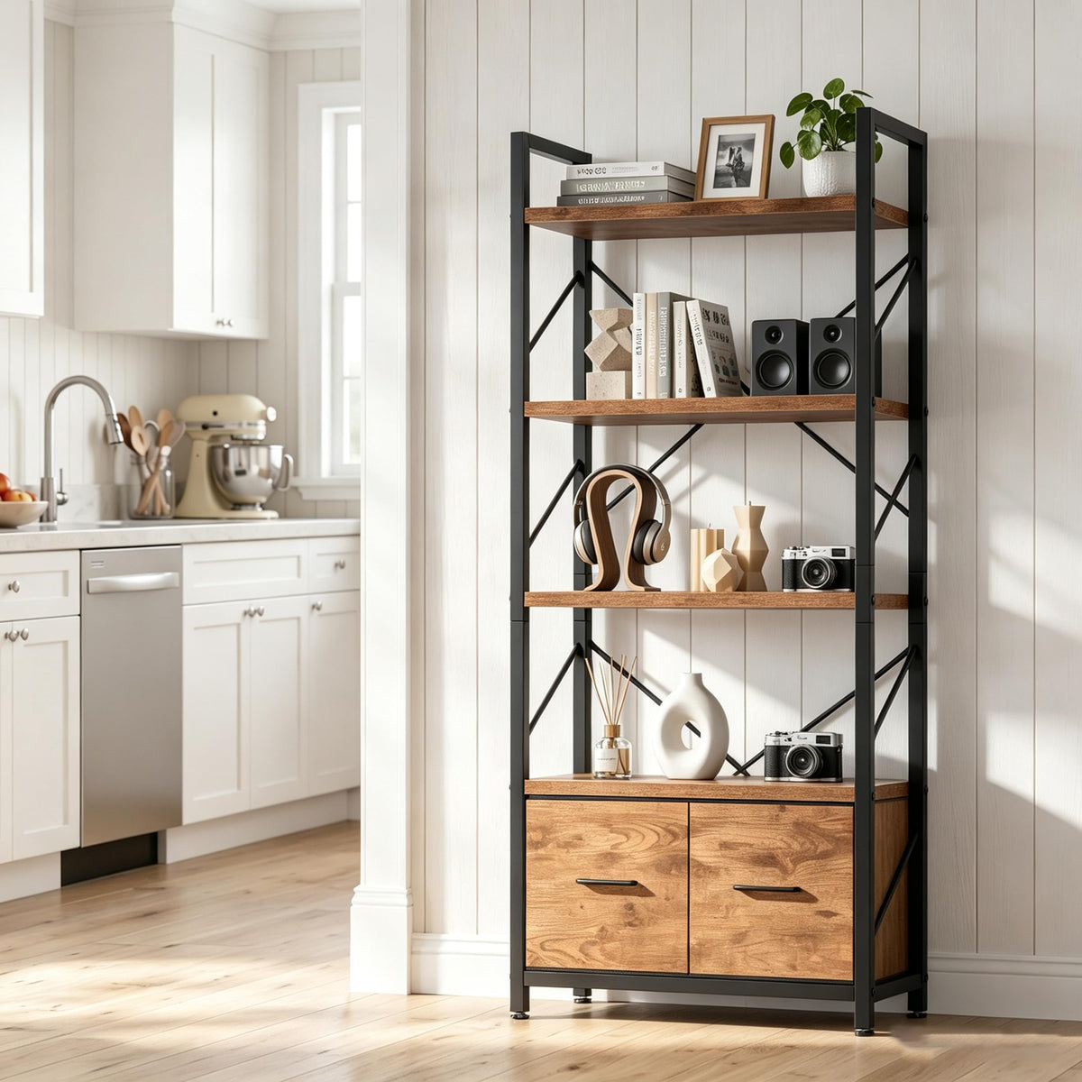 5 Tier Wood Bookshelf with Drawer W20252