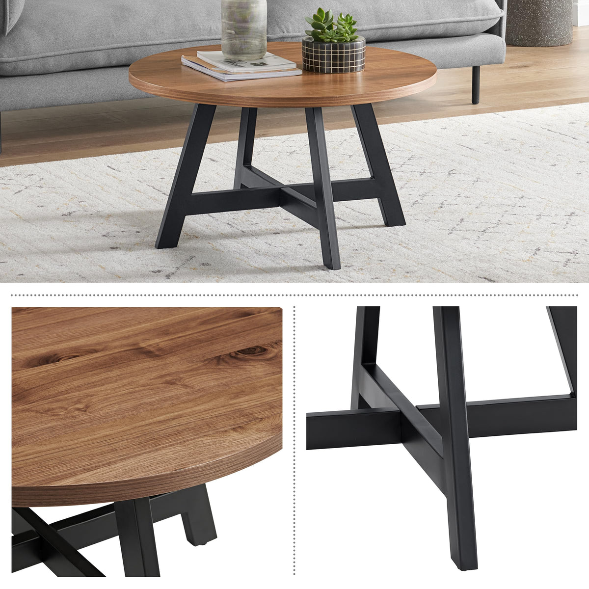 Round Wood Top Metal Base Coffee Table O67208
