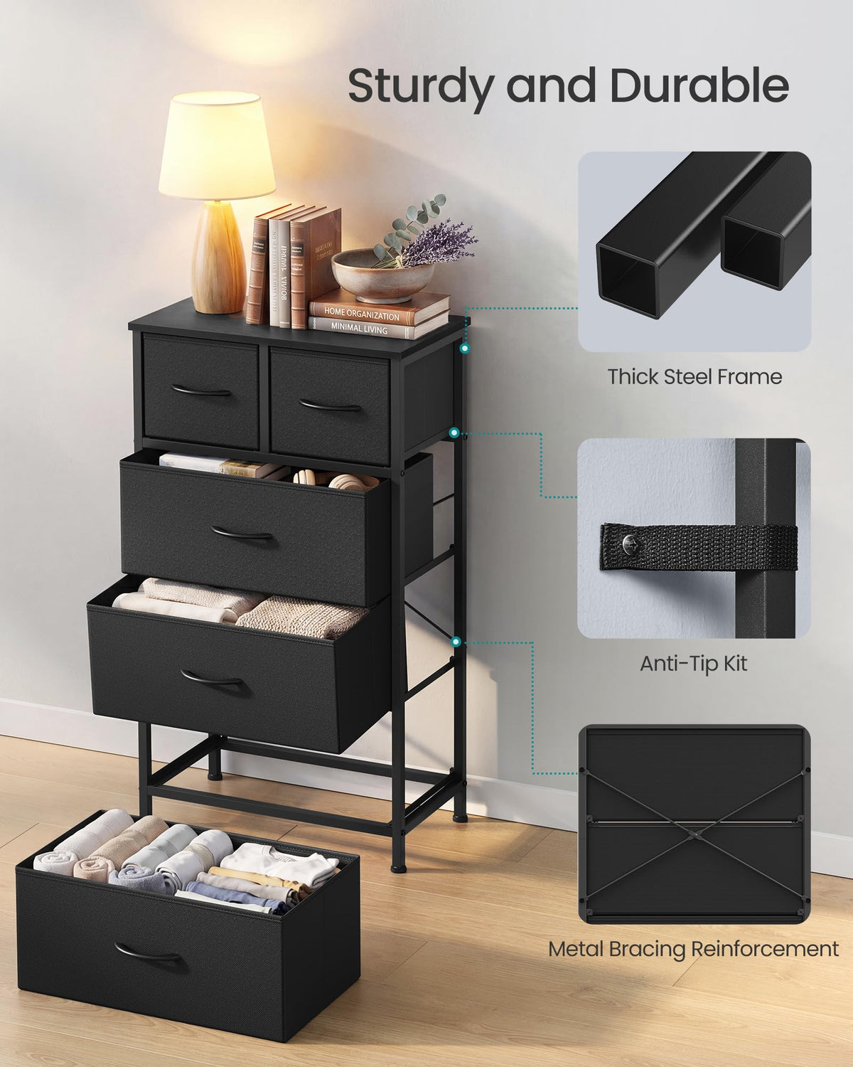 Tall Dresser with 5 Fabric Drawers F674882