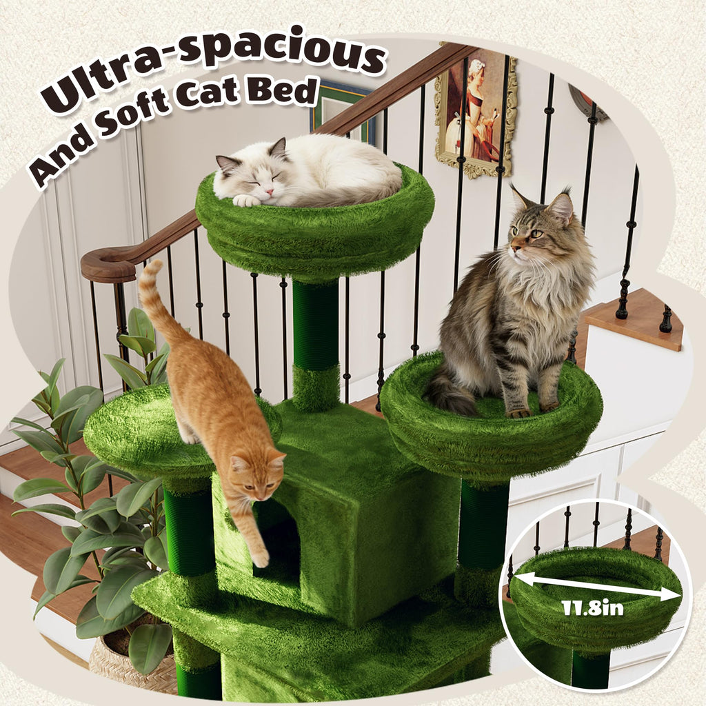 70.87" Green Multi-Level Cat Tree with Condos and Hammock M7292