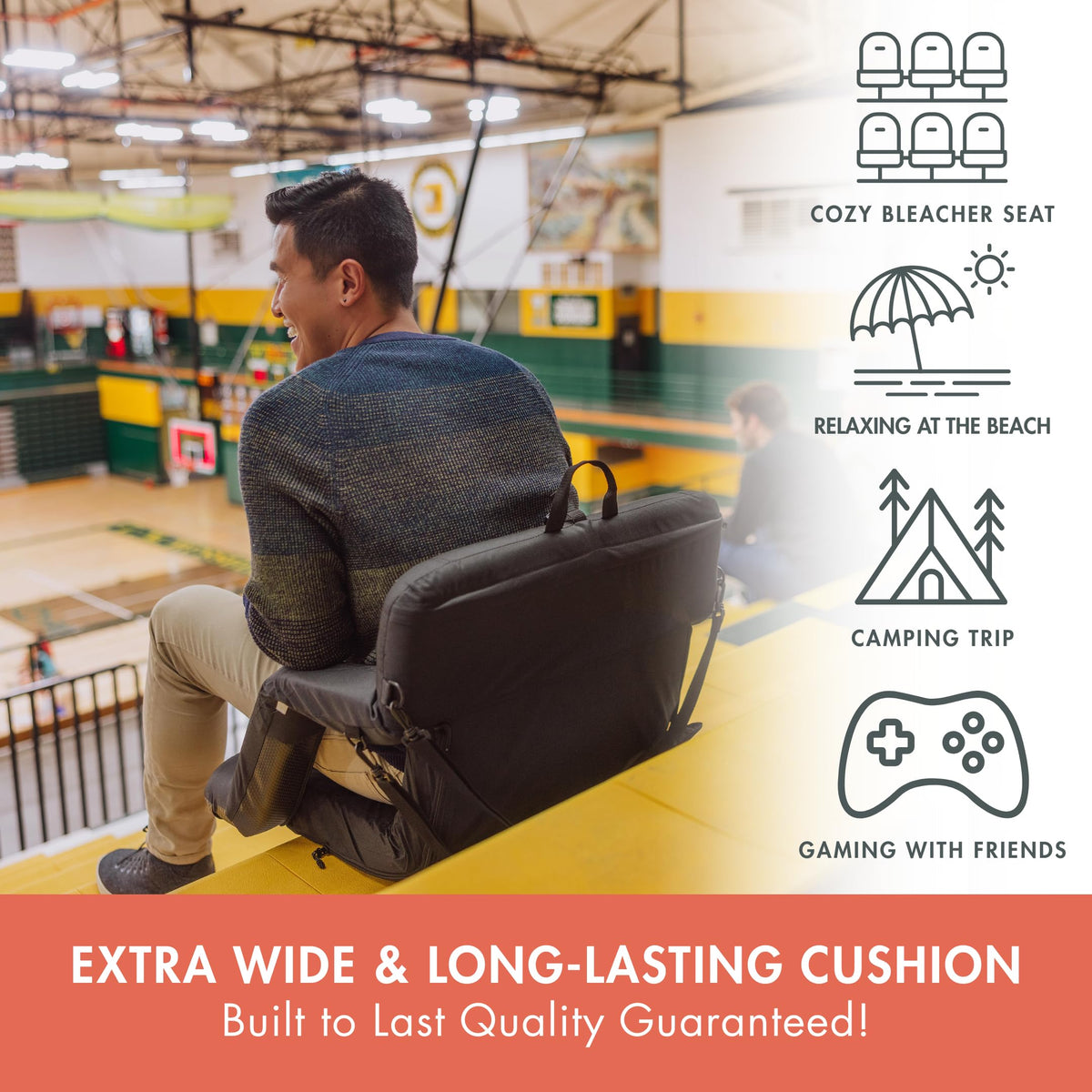Portable Reclining Stadium Seat with Back Support, Black F325