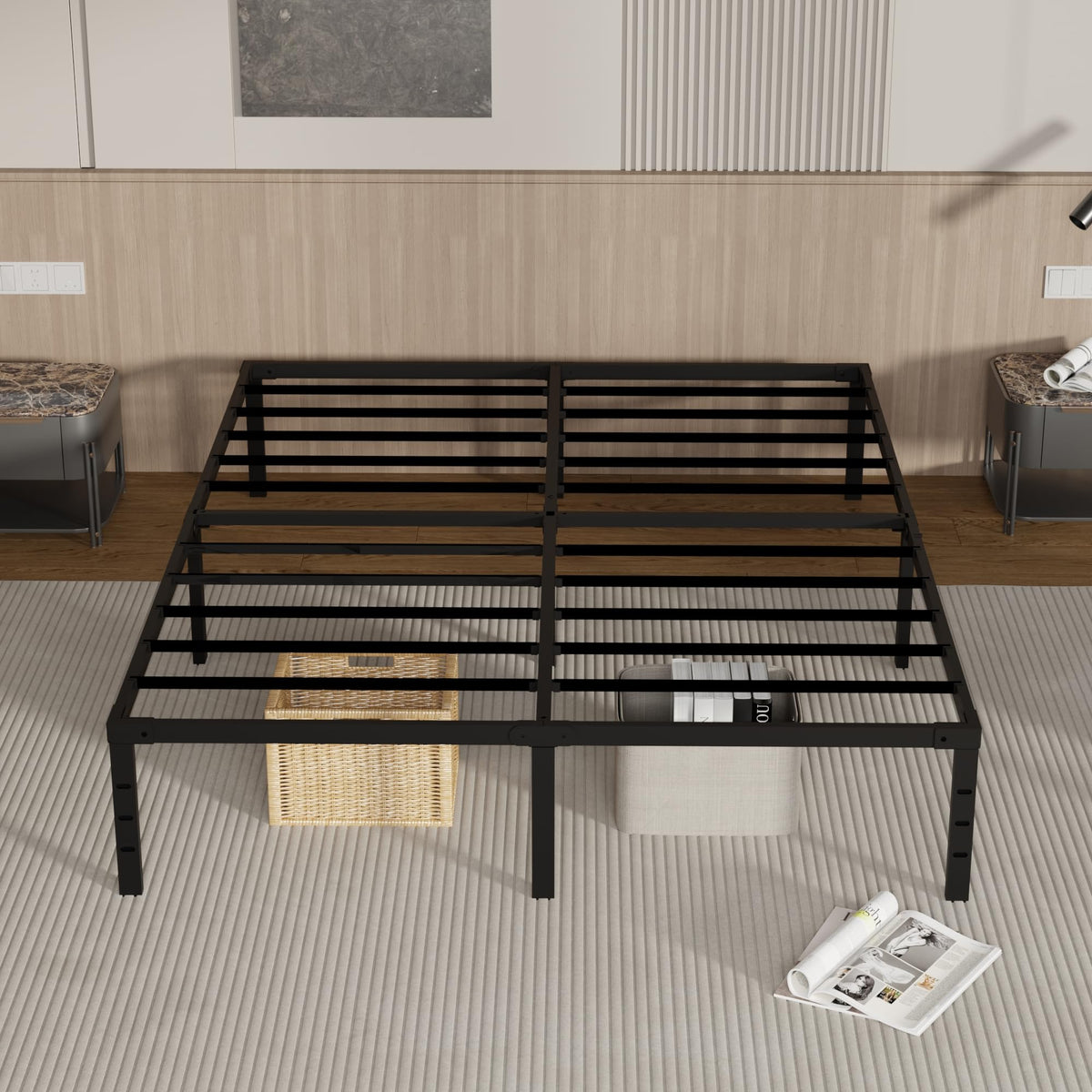 18 Inch Queen Size Metal Platform Bed Frame with Underbed Storage A40526