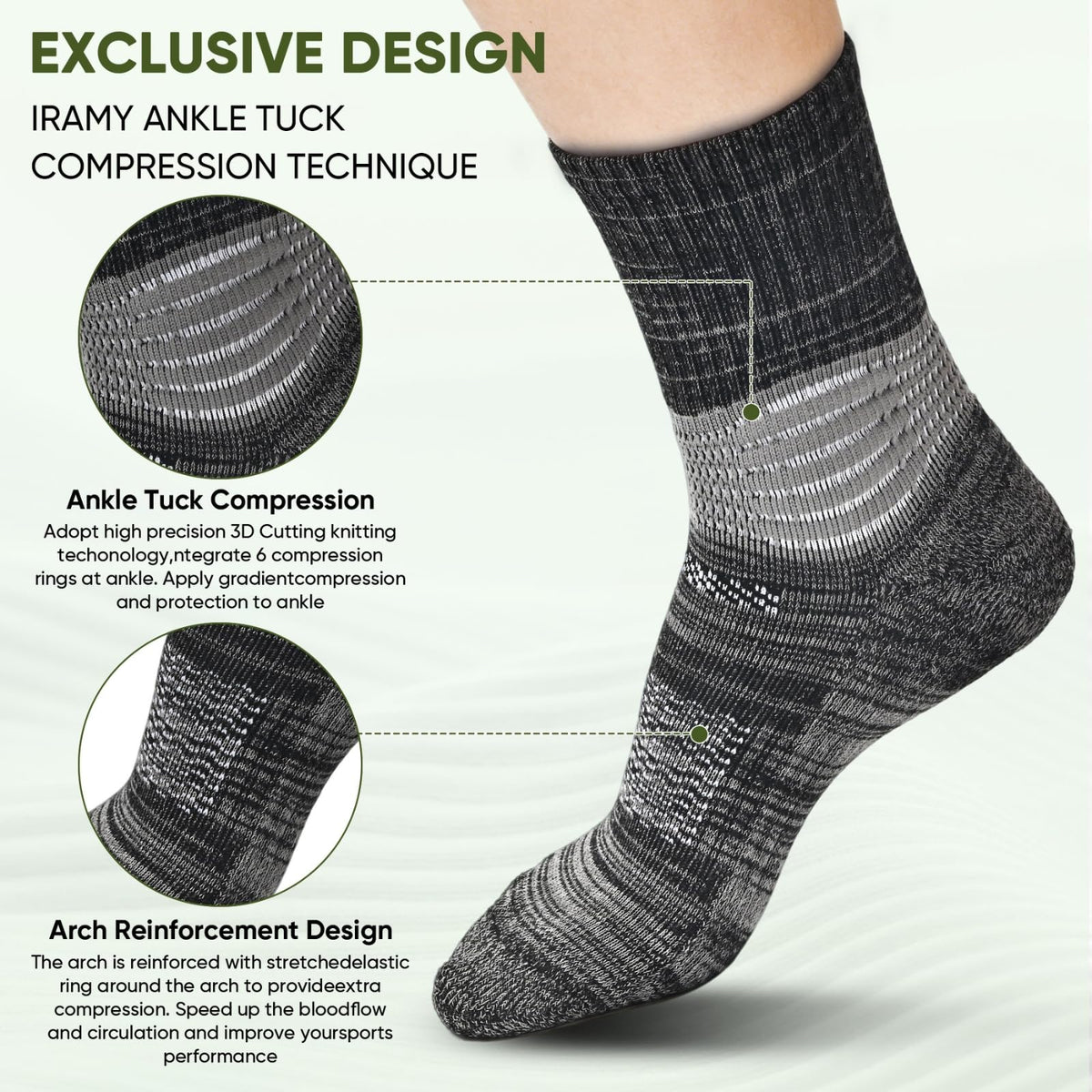 Compression Ankle Support Crew Socks 3 Pairs G495976