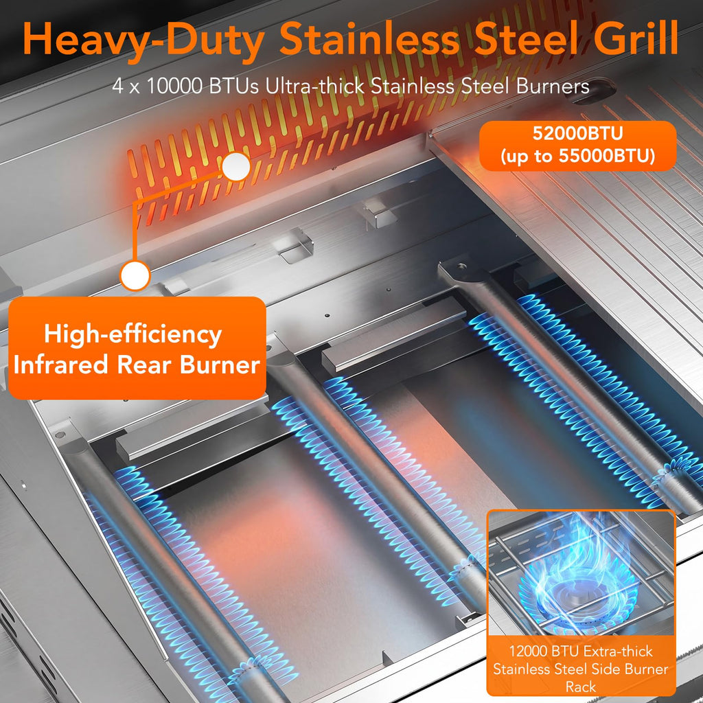Heavy-duty SUS304 Stainless Steel 6-Burner Propane Gas Grill E289155