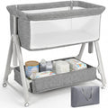 Baby Bassinet Bedside Crib with Mattress Wheel Storage Travel Bag Light Grey H497982