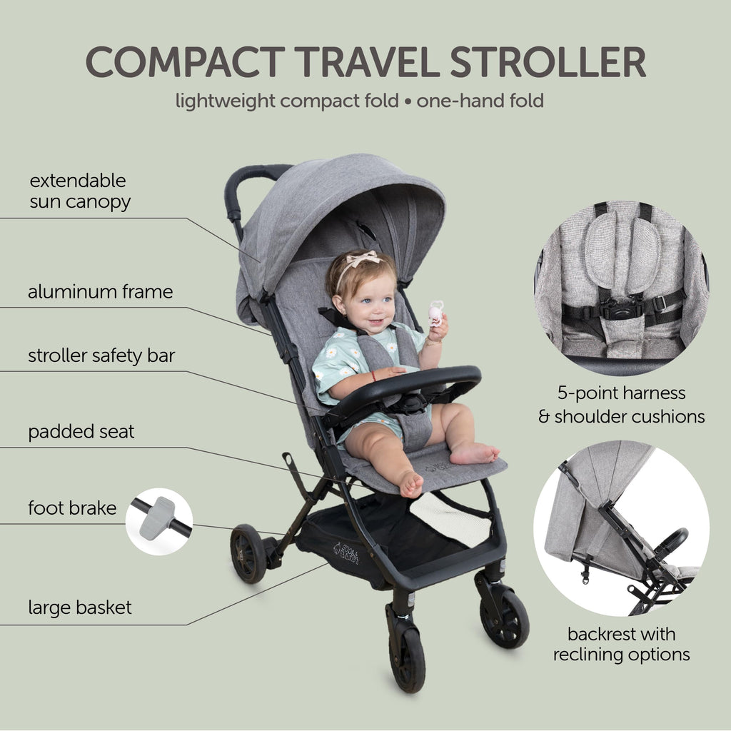 Lightweight Compact Travel Stroller with Canopy, Storage Basket & Recline B808
