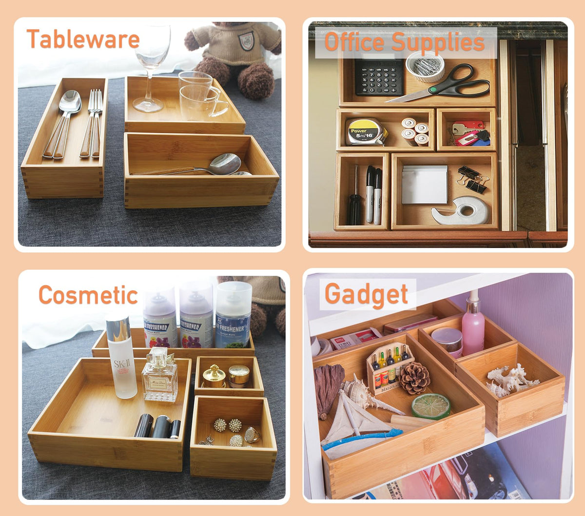 Bamboo Organizer Storage Boxes 4"*4" U380641