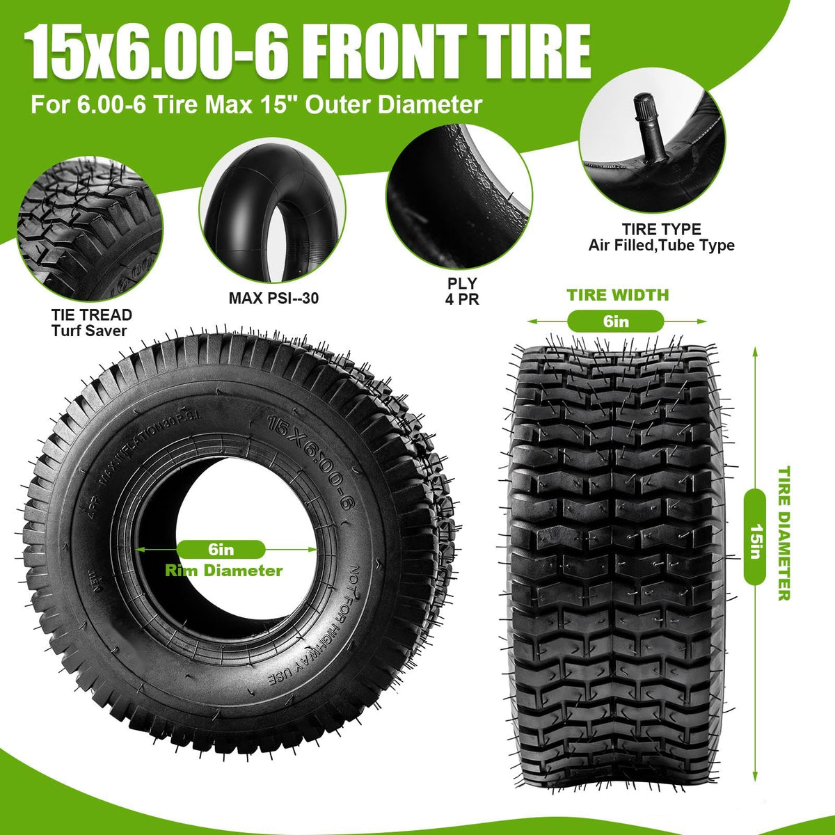 15x6.00-6 Lawn Mower Tire and Inner Tube 2PCS L243