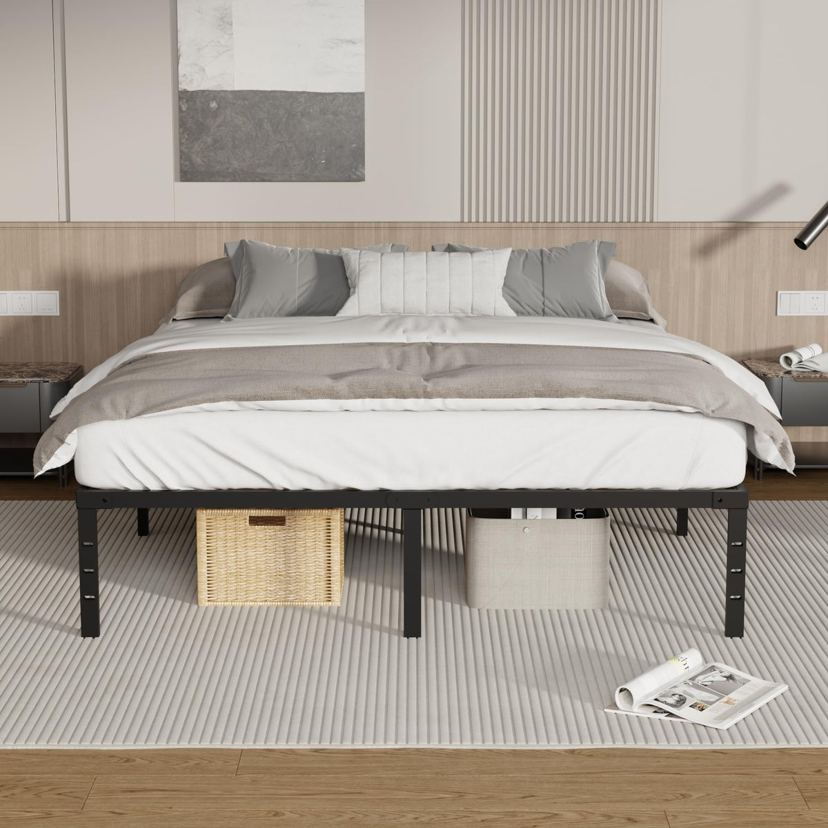 18 Inch Queen Size Metal Platform Bed Frame with Underbed Storage A40526