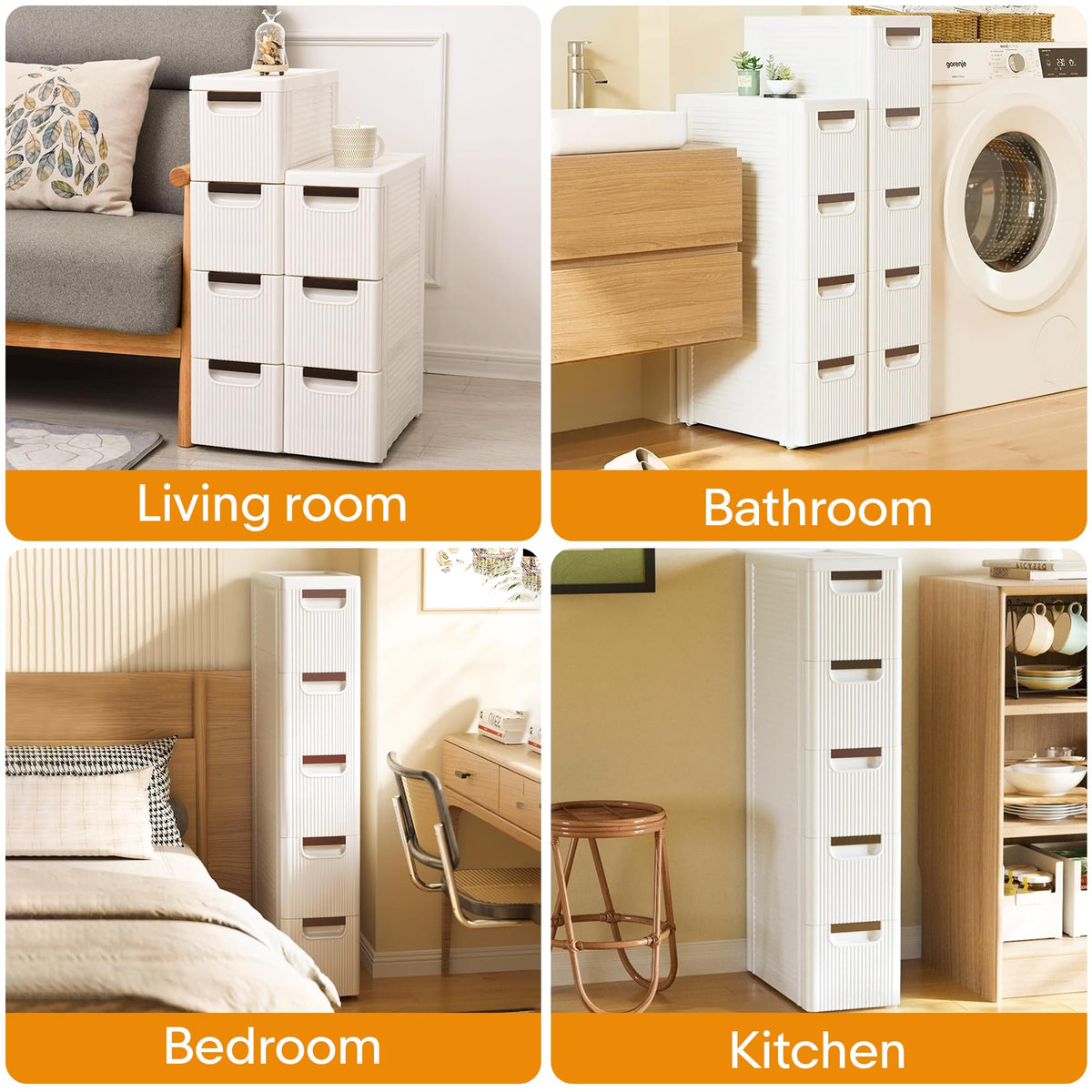 White 3 Drawer Slim Bathroom Cabinet Y91117