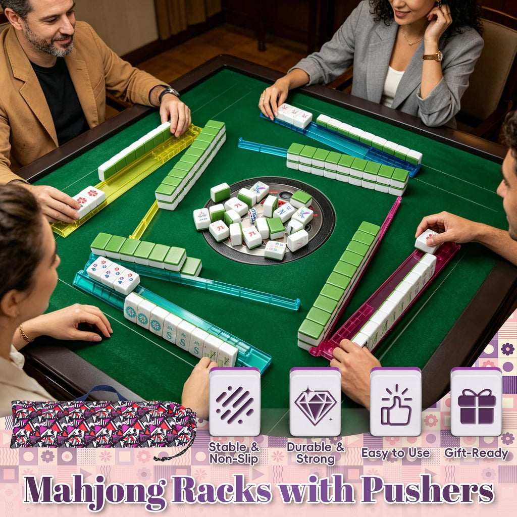 4 Pack Non-Slip Acrylic Mahjong Racks with Pushers R551