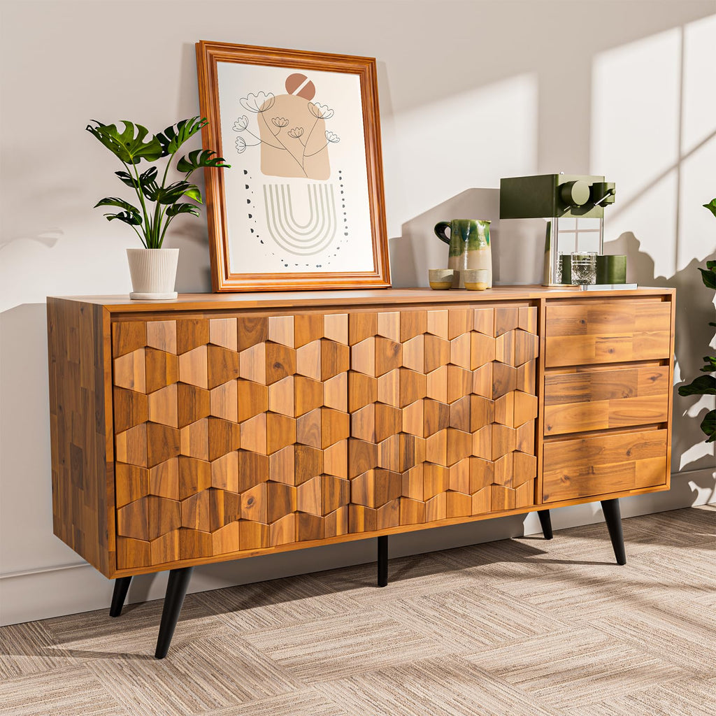 Teak Brown 2 Doors 3 Drawers Sideboard N69828