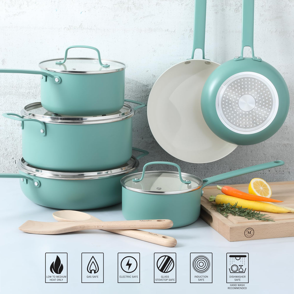 12 Piece Nonstick Ceramic Aluminum Cookware Set Teal Z14281