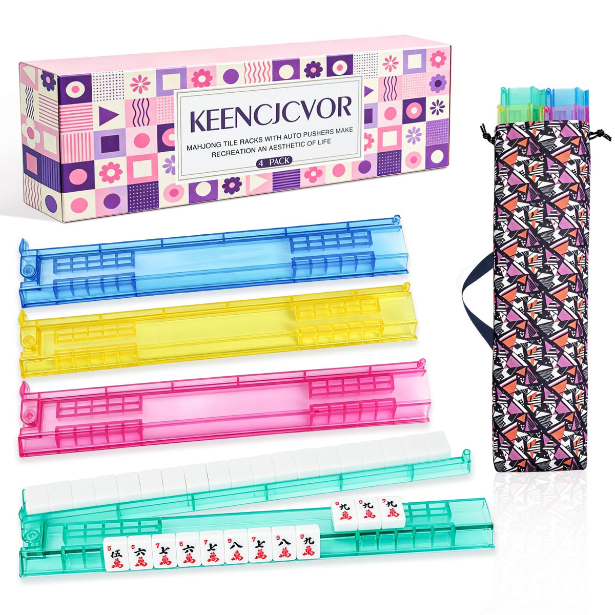 4 Pack Non-Slip Acrylic Mahjong Racks with Pushers R551