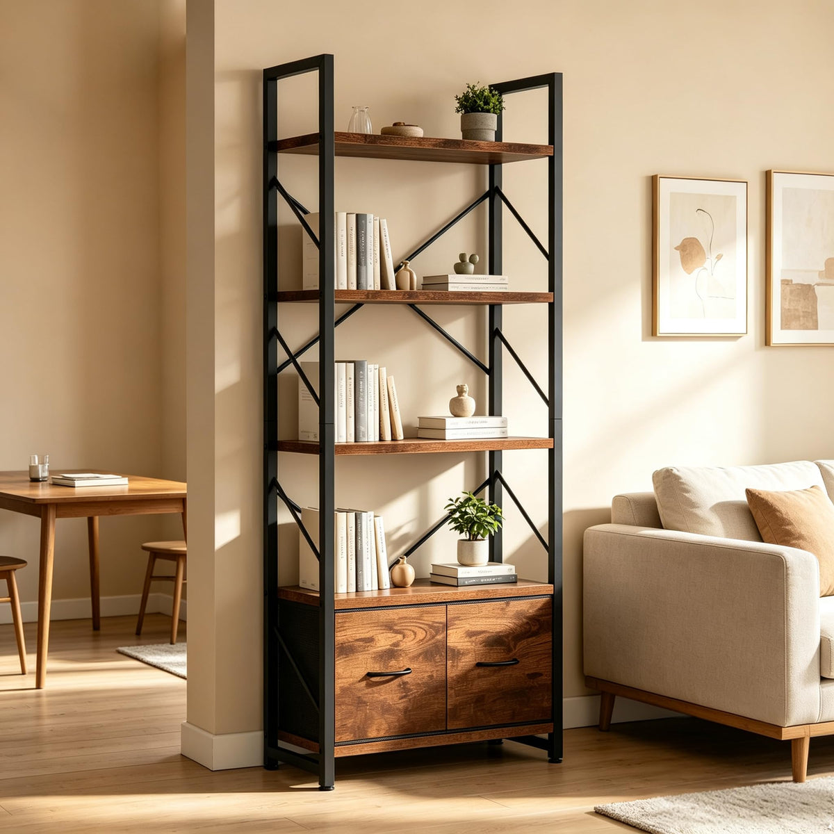 5 Tier Wood Bookshelf with Drawer W20252