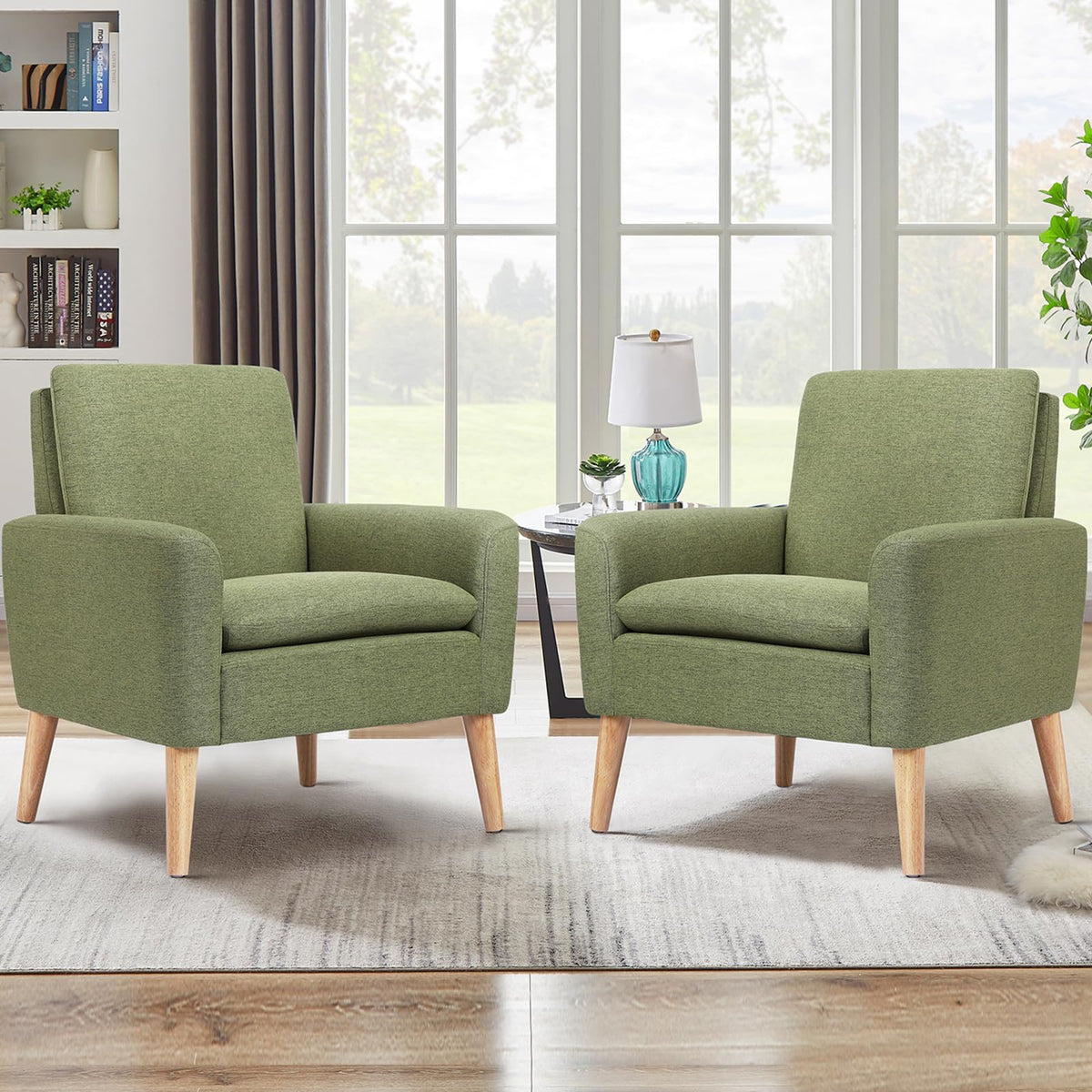 Set of 2 Green Upholstered Accent Chair W489