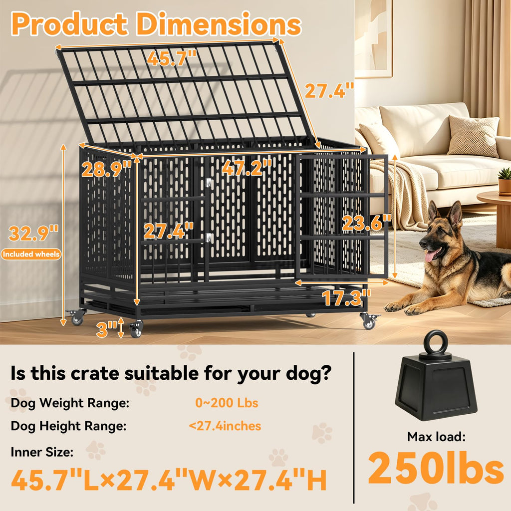 48 Inch Heavy Duty Metal Dog Crate with Wheels R74108