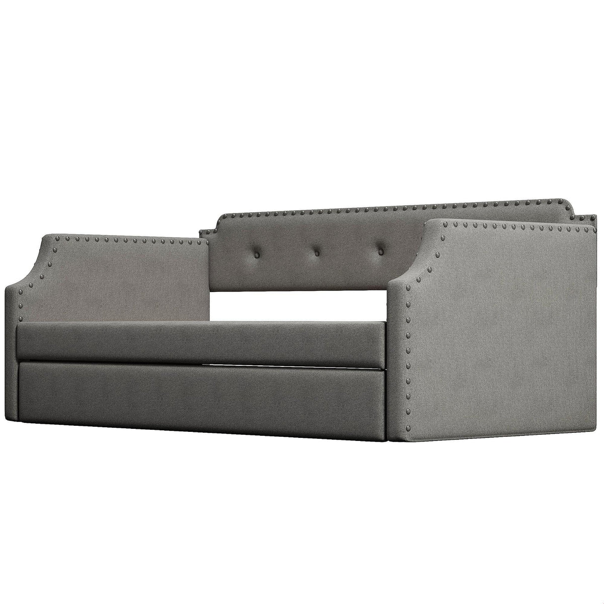 Gray Linen Upholstered Twin Daybed with Trundle Z61300