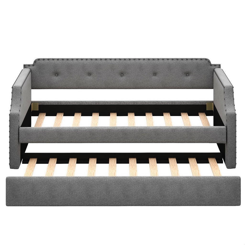 Gray Linen Upholstered Twin Daybed with Trundle Z61300