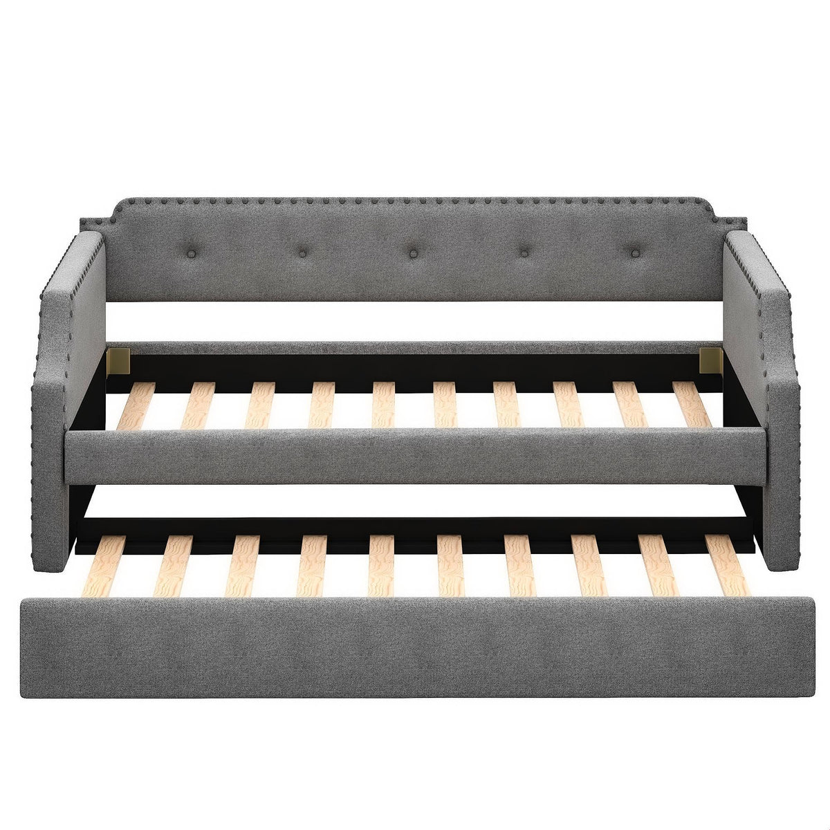 Gray Linen Upholstered Twin Daybed with Trundle Z61300