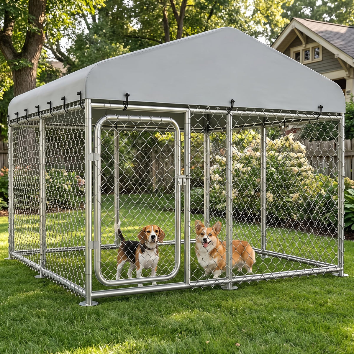 7.55x7.55ft Metal Outdoor Dog Kennel with Roof T424