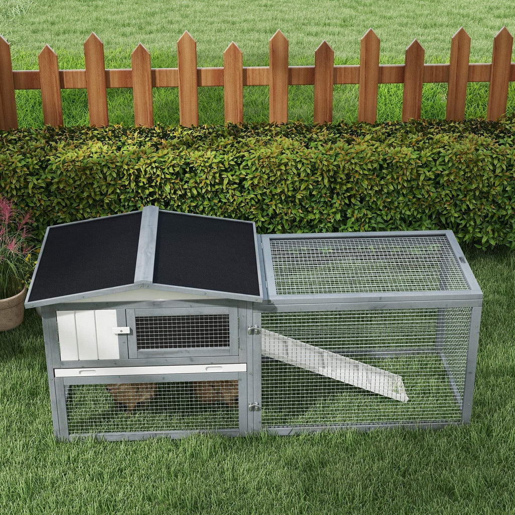 White 2-Tier Wooden Rabbit Hutch with Run K673264